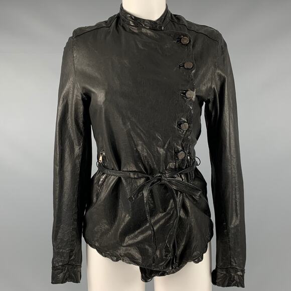 GIORGIO BRATO Size 4 Black Leather Button Up Jacket - Picture 1 of 11